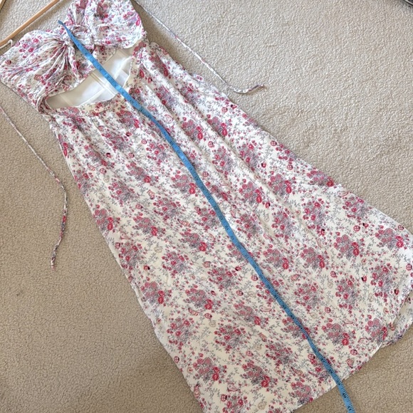 WAYF Dress Halter Top Midi Length Cut Out Abdomen Pink White Floral Tie Neck - Picture 11 of 16